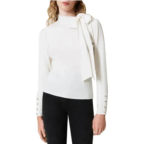 Weiße Pullover mit Maxi-Schleife , Damen, Größe: M - ACTITUDE - Modalova