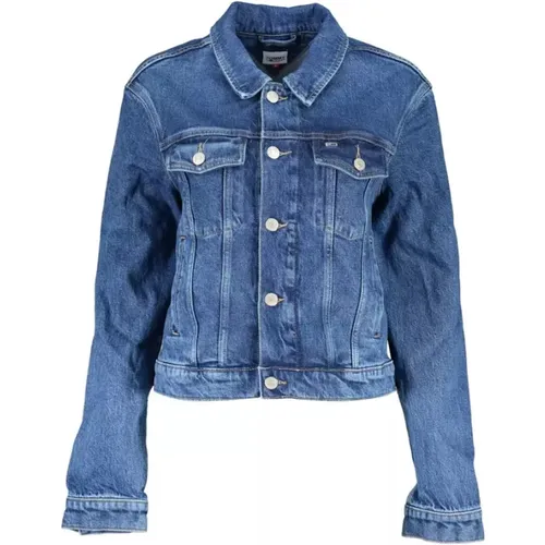 Jeansjacke mit Taschen und gewaschenem Effekt , Damen, Größe: M - Tommy Hilfiger - Modalova