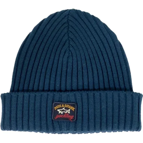 Ribbed Wool Beanie with Iconic Badge , unisex, Sizes: ONE SIZE - PAUL & SHARK - Modalova