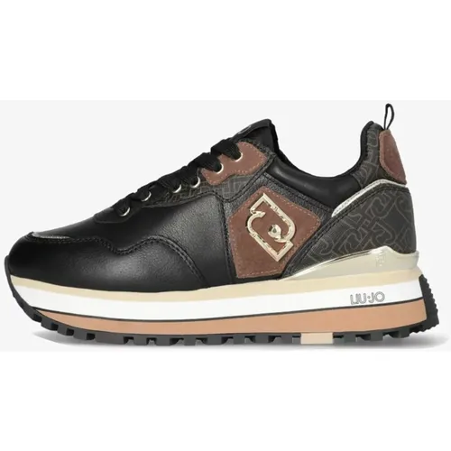 Maxi Wonder Sneaker 01 Tumbled Leder Schwarz Braun , Damen, Größe: 37 EU - Liu Jo - Modalova