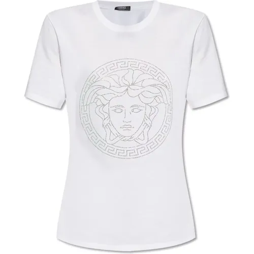 T-Shirt mit Logo , Damen, Größe: 2XS - Versace - Modalova