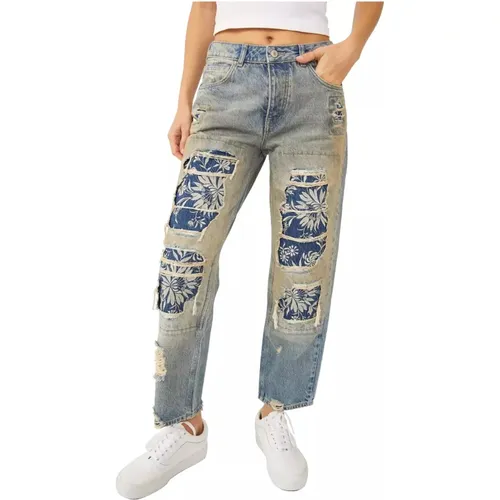 Verwaschene Blumenmuster blaue Jeans - Free People - Modalova