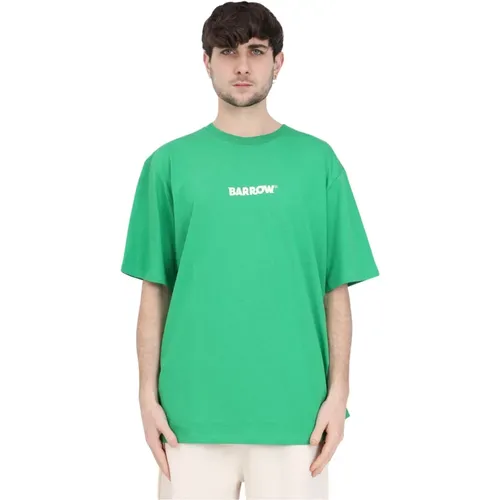 Grünes T-Shirt mit Logo-Print und Lächeln , Herren, Größe: M - Barrow - Modalova