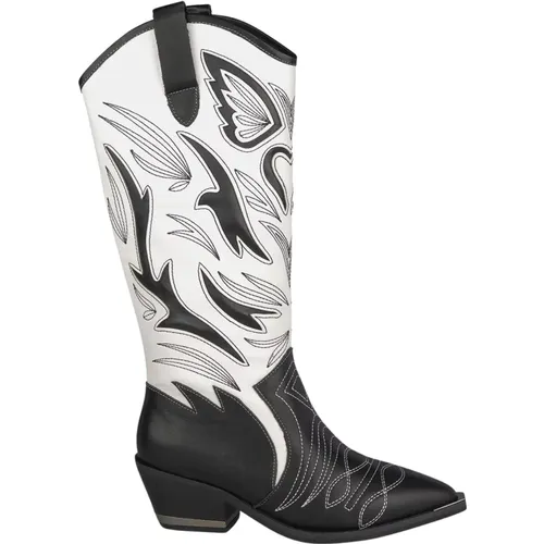 Leder Cowboy Stiefel mit spitzer Zehenpartie und Blockabsatz , Damen, Größe: 39 EU - Alma en Pena - Modalova