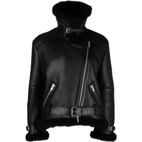 Noir Leather Jacket with Zip Fastening , female, Sizes: L - Saint Laurent - Modalova