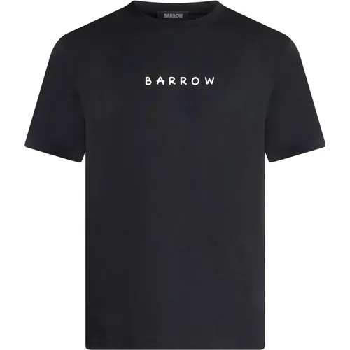 Schwarzes Crew Neck T-Shirt mit Samtlogo , Herren, Größe: L - BARROW - Modalova