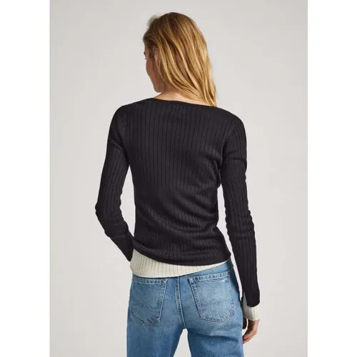 Schwarzes Geripptes Langarmshirt , Damen, Größe: L - Pepe Jeans - Modalova