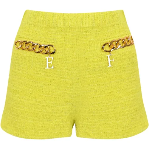 Gelbe Tweed Shorts mit Goldkette , Damen, Größe: S - Elisabetta Franchi - Modalova
