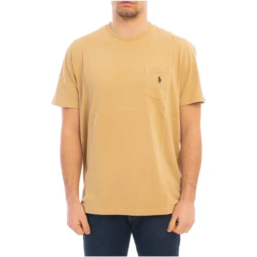 Vintage Khaki T-Shirt mit gesticktem Logo , Herren, Größe: M - Polo Ralph Lauren - Modalova