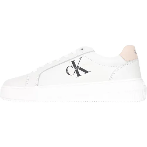 Weiße Damensneaker mit Pinken Details , Damen, Größe: 41 EU - Calvin Klein Jeans - Modalova