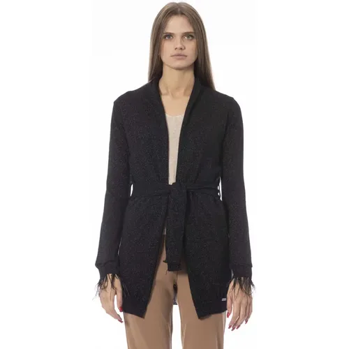 Feather Belted Cardigan Long Sleeve , female, Sizes: M, L, S - Baldinini - Modalova