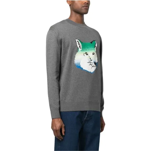 Vibrant Fox Head Intarsia Sweater , male, Sizes: XL, L - Maison Kitsuné - Modalova