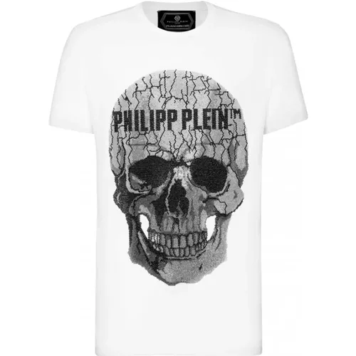 Weißes T-Shirt mit Strass-Logo , Herren, Größe: L - Philipp Plein - Modalova