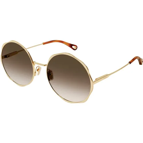 Gold Brown Sunglasses Ch0184S 002 , female, Sizes: 59 MM - Chloé - Modalova