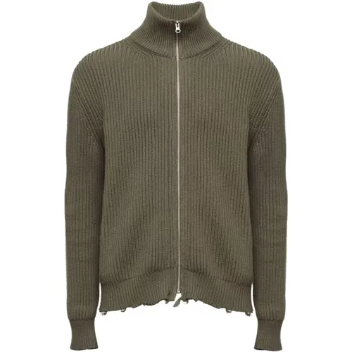 Ribbed Cotton Cardigan Zip Sweater , male, Sizes: M, L, XL, S - MM6 Maison Margiela - Modalova