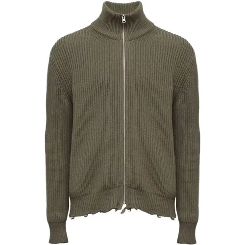 Grüner Gerippter Baumwoll-Cardigan mit Reißverschluss-Pullover , Herren, Größe: S - MM6 Maison Margiela - Modalova