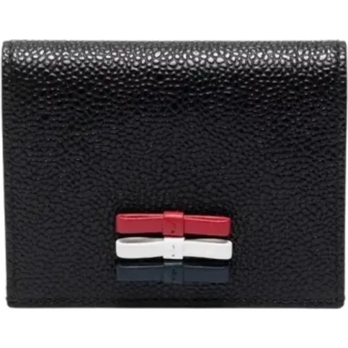 Bow Double Card Holder IN Pebble Grain Leather - L10, H8 , female, Sizes: ONE SIZE - Thom Browne - Modalova