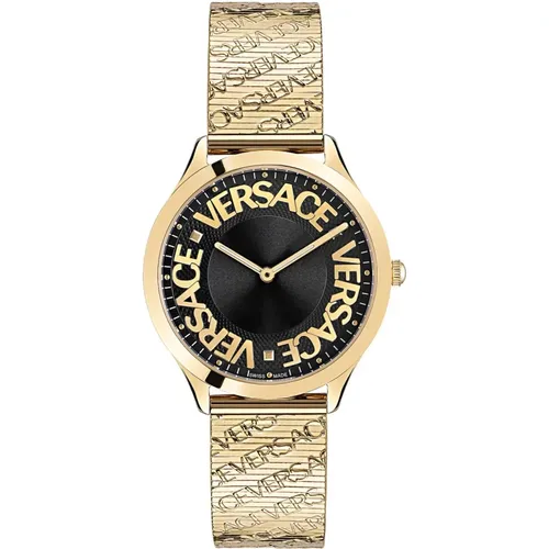 Logo Halo Gold Edelstahl Uhr , Damen, Größe: ONE Size - Versace - Modalova