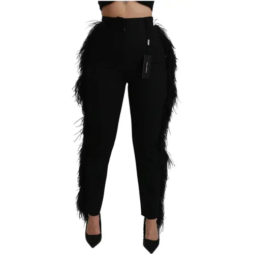 Luxury Feathered High Waist Pants , female, Sizes: XS - Dolce & Gabbana - Modalova