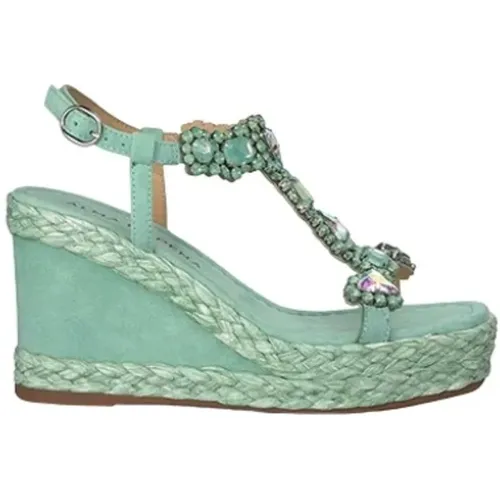 Suede Wedge Sandal with Rhinestones , female, Sizes: 5 UK, 3 UK - Alma en Pena - Modalova