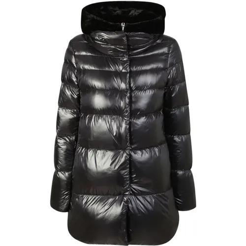 Schwarze gesteppte Daunenjacke mit Kunstpelzbesatz , Damen, Größe: 2XS - Herno - Modalova