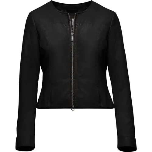 Essential Round-Neck Leather Jacket , female, Sizes: 3XL, 2XL - BomBoogie - Modalova