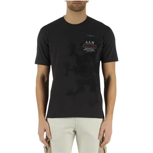 Cotton T-shirt with Front Logo Embroidery , male, Sizes: M - aeronautica militare - Modalova