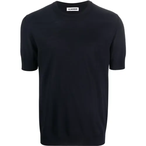 Navy Wool Short-Sleeve T-Shirt , male, Sizes: M, L - Jil Sander - Modalova