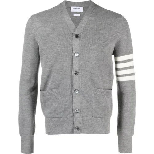 Grey Stripe-Detail Knit Cardigan , male, Sizes: XL - Thom Browne - Modalova
