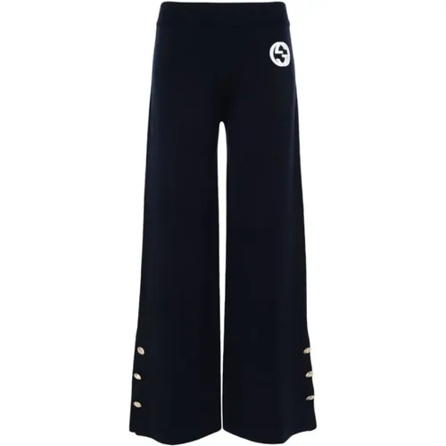 Navy Wide-Leg Trousers , female, Sizes: S - Gucci - Modalova