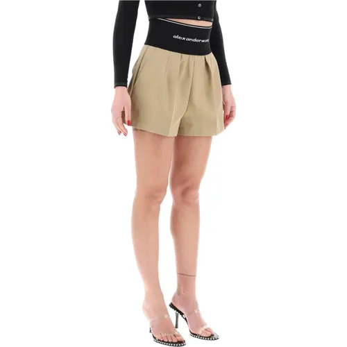 Wide-leg cotton and nylon shorts with branded waistband , female, Sizes: M - alexander wang - Modalova