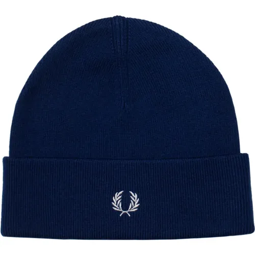 Navy Wool Logo Beanie , male, Sizes: ONE SIZE - Fred Perry - Modalova