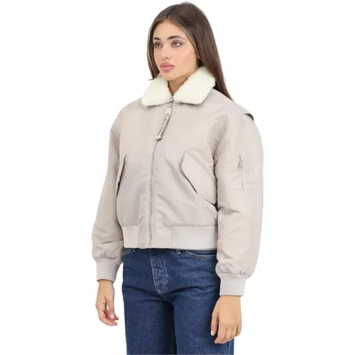 Beige Aviator Bomberjacke Damen , Damen, Größe: S - Calvin Klein Jeans - Modalova