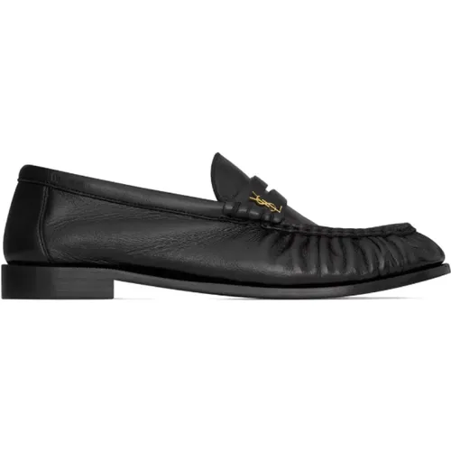 Leather Loafers with Cassandre Logo , female, Sizes: 6 1/2 UK, 4 1/2 UK, 5 1/2 UK, 5 UK, 4 UK, 6 UK - Saint Laurent - Modalova