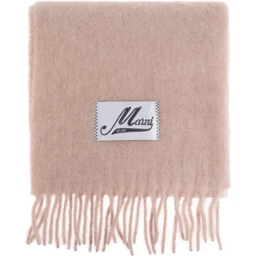 Wool scarf with logo , female, Sizes: ONE SIZE - Marni - Modalova