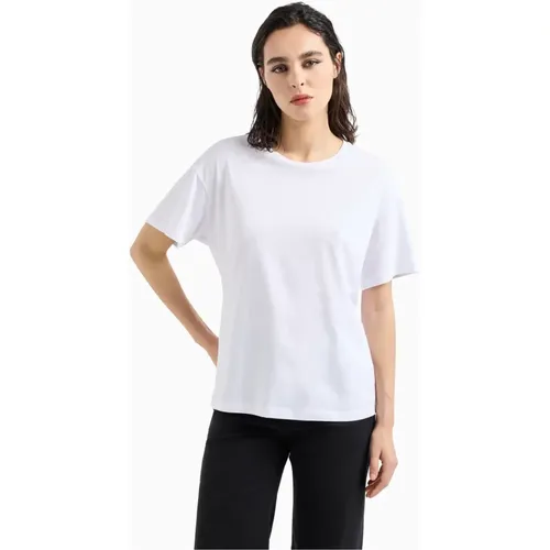 Weißes T-Shirt mit Logo-Emblem , Damen, Größe: L - Emporio Armani - Modalova