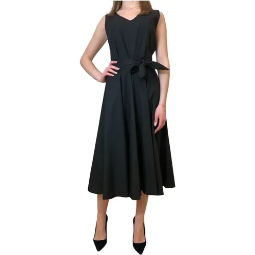 Schwarzes Baumwoll Midi Kleid mit Gürtel , Damen, Größe: S - Marella - Modalova