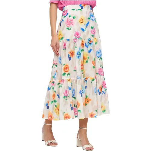 Silk and Cotton Patterned Midi Skirt , female, Sizes: L - Moschino - Modalova