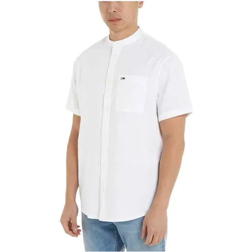 Weiße Leinen Baumwoll Kurzarmhemd , Herren, Größe: XL - Tommy Hilfiger - Modalova