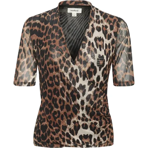 Leopard Print Wrap Blouse , female, Sizes: XL - Soaked in Luxury - Modalova