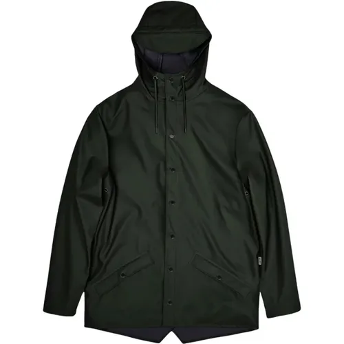 Grüne Wasserdichte Jacke mit Funktionellen Details , Damen, Größe: L - Rains - Modalova