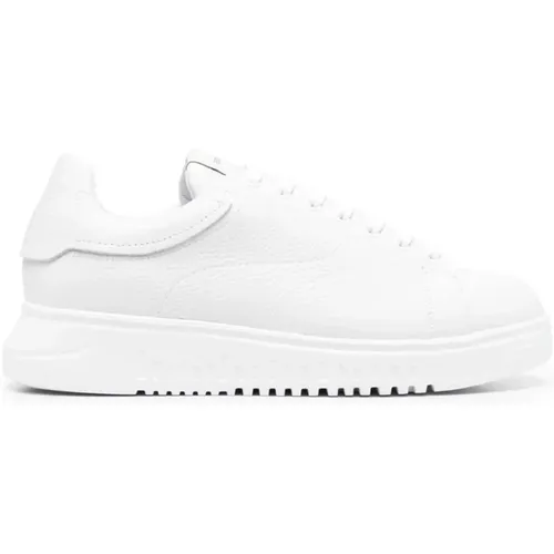 Weiße Leder-Sneaker mit niedrigem Schaft , Herren, Größe: 42 EU - Emporio Armani - Modalova