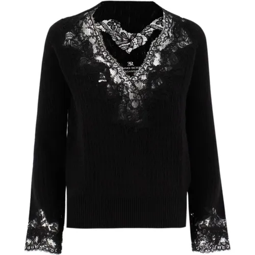 V-neck Lace Sweater , female, Sizes: L, S, M - Ermanno Scervino - Modalova