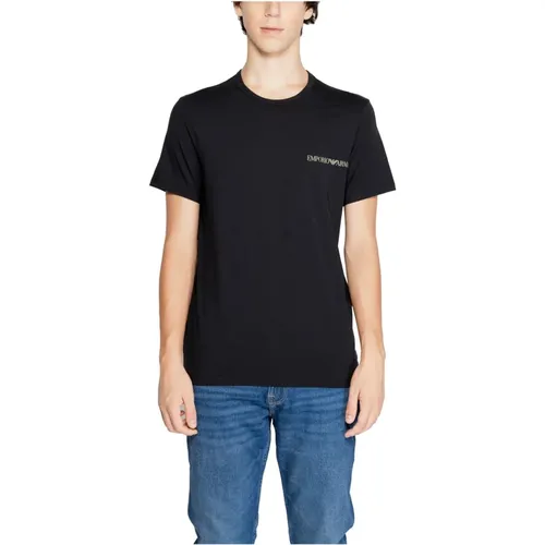 Schwarzes Baumwoll-T-Shirt Kurze Ärmel , Herren, Größe: S - Emporio Armani - Modalova