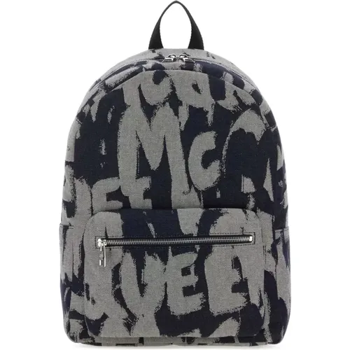 Graffiti Denim Backpack Blue , male, Sizes: ONE SIZE - alexander mcqueen - Modalova