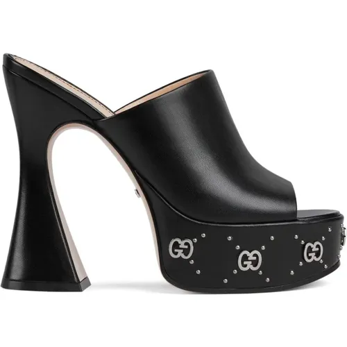Leather Platform Sandals with Stud Detailing , female, Sizes: 8 UK, 7 UK - Gucci - Modalova
