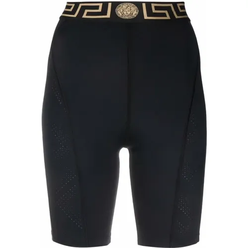 Schwarze Dehnungsnylon -Leggings , Damen, Größe: S - Versace - Modalova