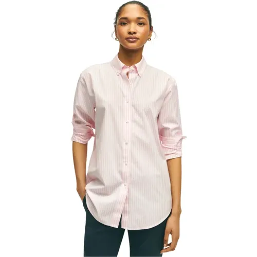 Rosa Hemd mit bequemer Passform aus bügelfreier Stretch-Supima-Baumwolle mit Button-Down-Kragen. , Damen, Größe: XS - Brooks Brothers - Modalova