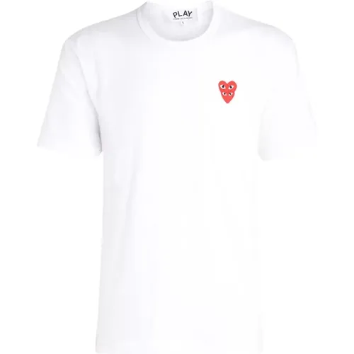 Weißes Herzdruck Slim Fit T-Shirt - Comme des Garçons Play - Modalova