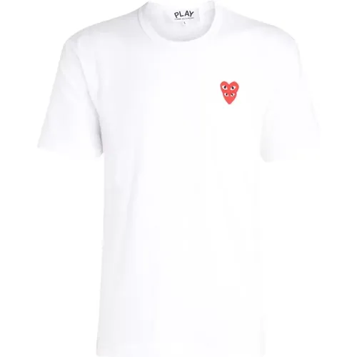 Weißes Herzdruck Slim Fit T-Shirt , Herren, Größe: S - Comme des Garçons Play - Modalova